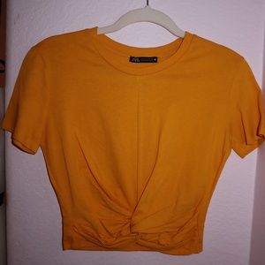 Zara Mustard Yellow Cropped Shirt